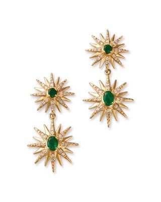 Bloomingdale's Fine Collection Emerald & Diamond Starburst Drop Earrings in 14K Yellow Gold