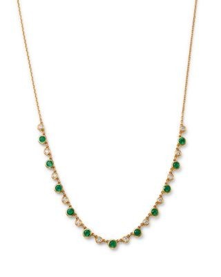Bloomingdale's Fine Collection Emerald & Diamond Droplet Station Necklace in 14K Yellow Gold, 18