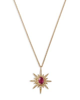 Bloomingdale's Fine Collection Ruby & Diamond Starburst Pendant Necklace in 14K Yellow Gold, 18