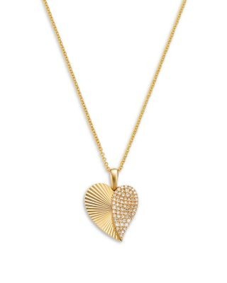 Bloomingdale's Fine Collection Diamond Pave Sunray Heart Pendant Necklace in 14K Yellow Gold, 0.25 tcw