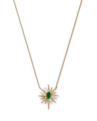 Bloomingdale's Fine Collection Emerald & Diamond Starburst Pendant Necklace in 14K Yellow Gold, 18