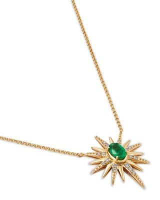 Bloomingdale's Fine Collection Emerald & Diamond Starburst Pendant Necklace in 14K Yellow Gold, 18