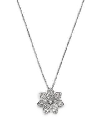 Bloomingdale's Fine Collection Diamond Round & Baguette Flower Pendant Necklace in 14K White Gold, 0.7 tcw