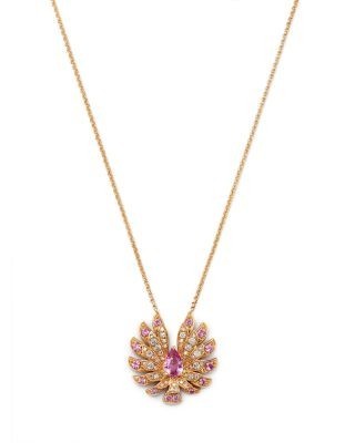 Bloomingdale's Fine Collection Pink Sapphire & Diamond Flying Bird Pendant Necklace in 14K Yellow Gold, 16-18