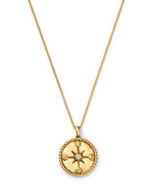 Bloomingdale's Fine Collection Diamond Compass Pendant Necklace in 14K Yellow Gold, 0.06 tcw