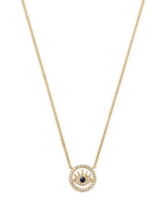 Bloomingdale's Fine Collection Sapphire & Diamond Evil Eye Pendant in 14K Yellow Gold, 16-18