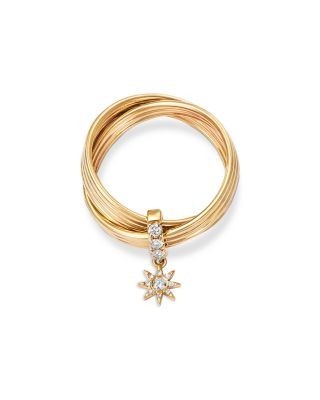 Bloomingdale's Fine Collection Diamond Ridge Texture Crossover Ring with Sunburst Charm in 14K Yellow Gold, 0.24 tcw