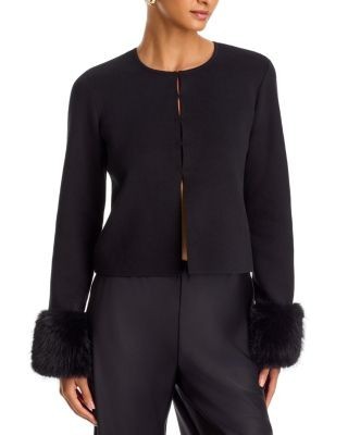 Aqua Faux Fur Trim Knit Cardigan - Exclusive