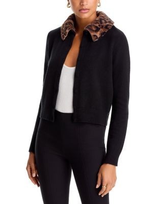 Aqua Leopard Faux Fur Collar Cardigan - Exclusive