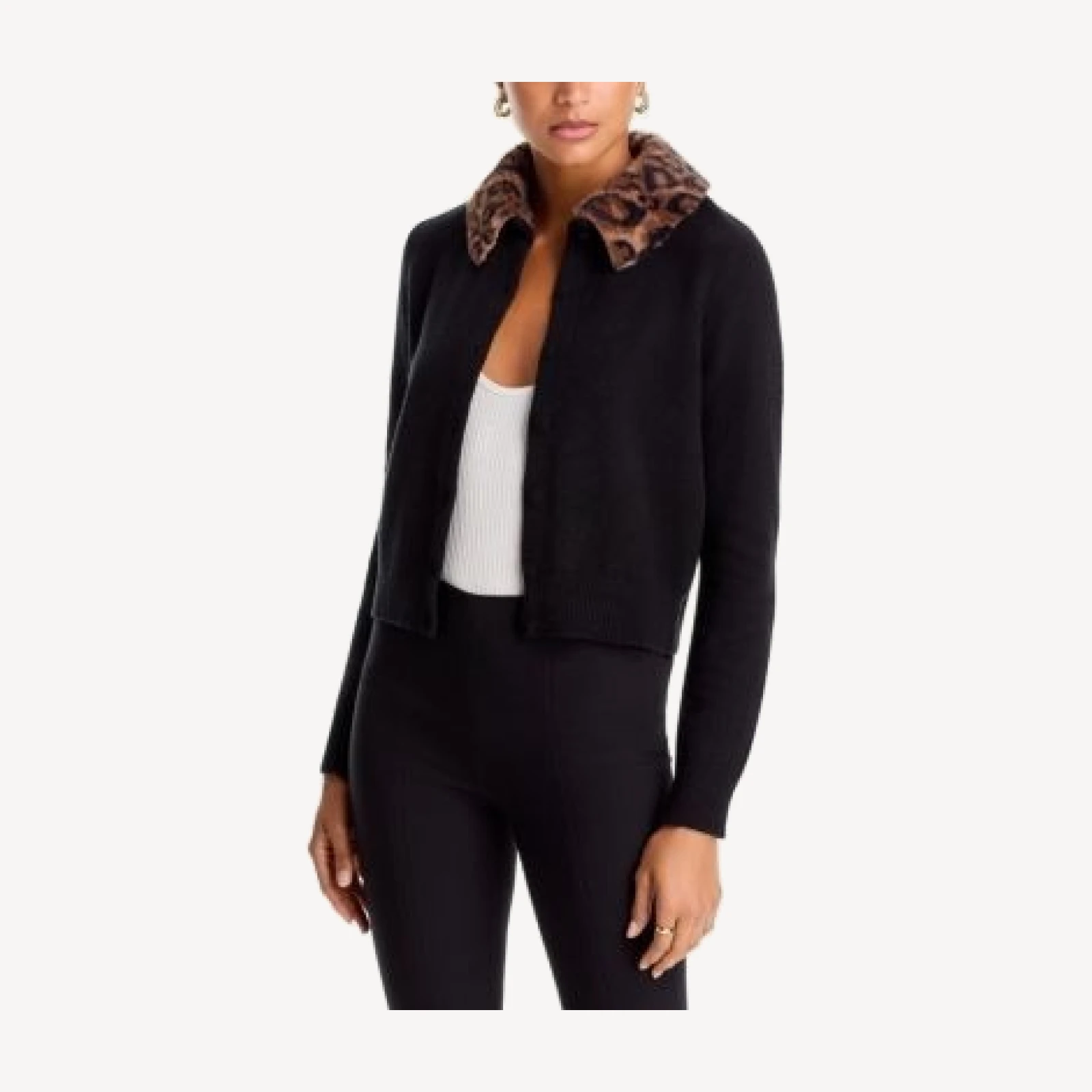 Aqua Leopard Faux Fur Collar Cardigan - Exclusive