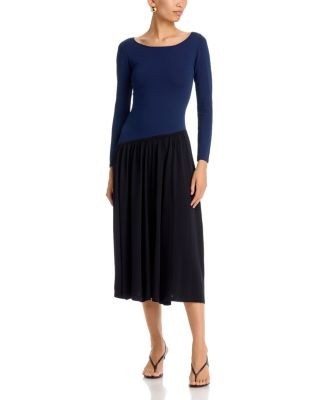 Aqua Fully Fashion Contrast Long Sleeve Midi Dress - Exclusive