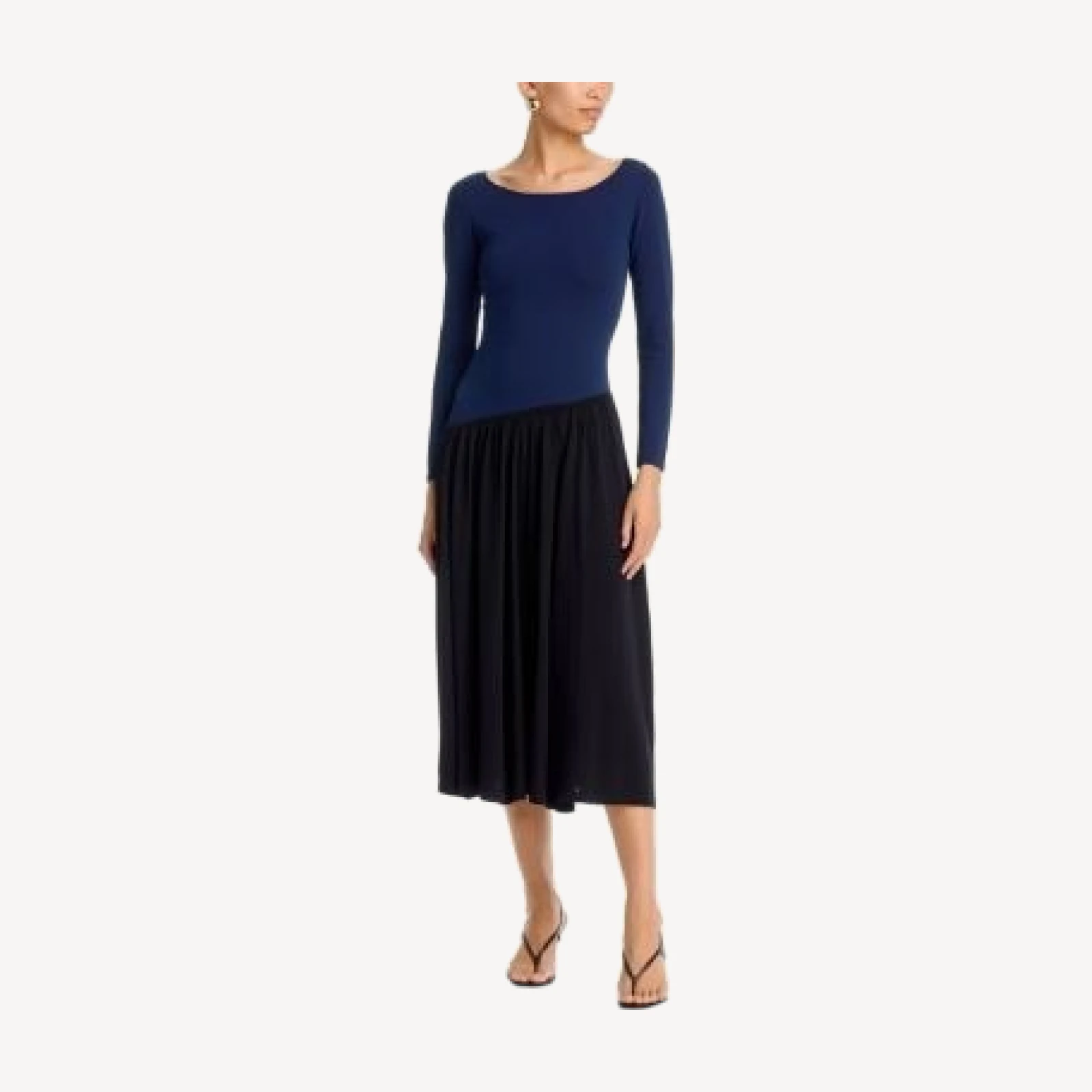 Aqua Fully Fashion Contrast Long Sleeve Midi Dress - Exclusive