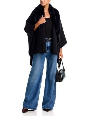 Aqua Faux Fur Trim Cape - Exclusive