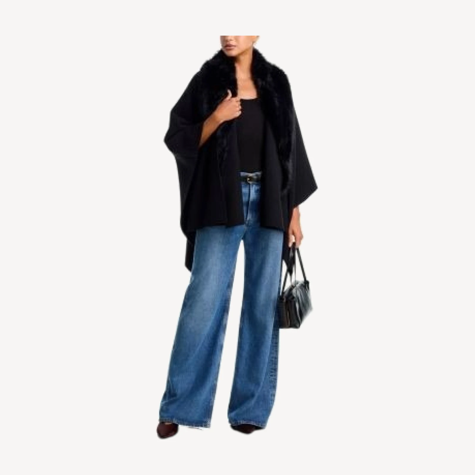 Aqua Faux Fur Trim Cape - Exclusive