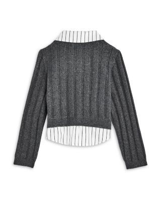 Aqua Girls' Poplin Layered Look Collared Sweater, Big Kid - Exclusive