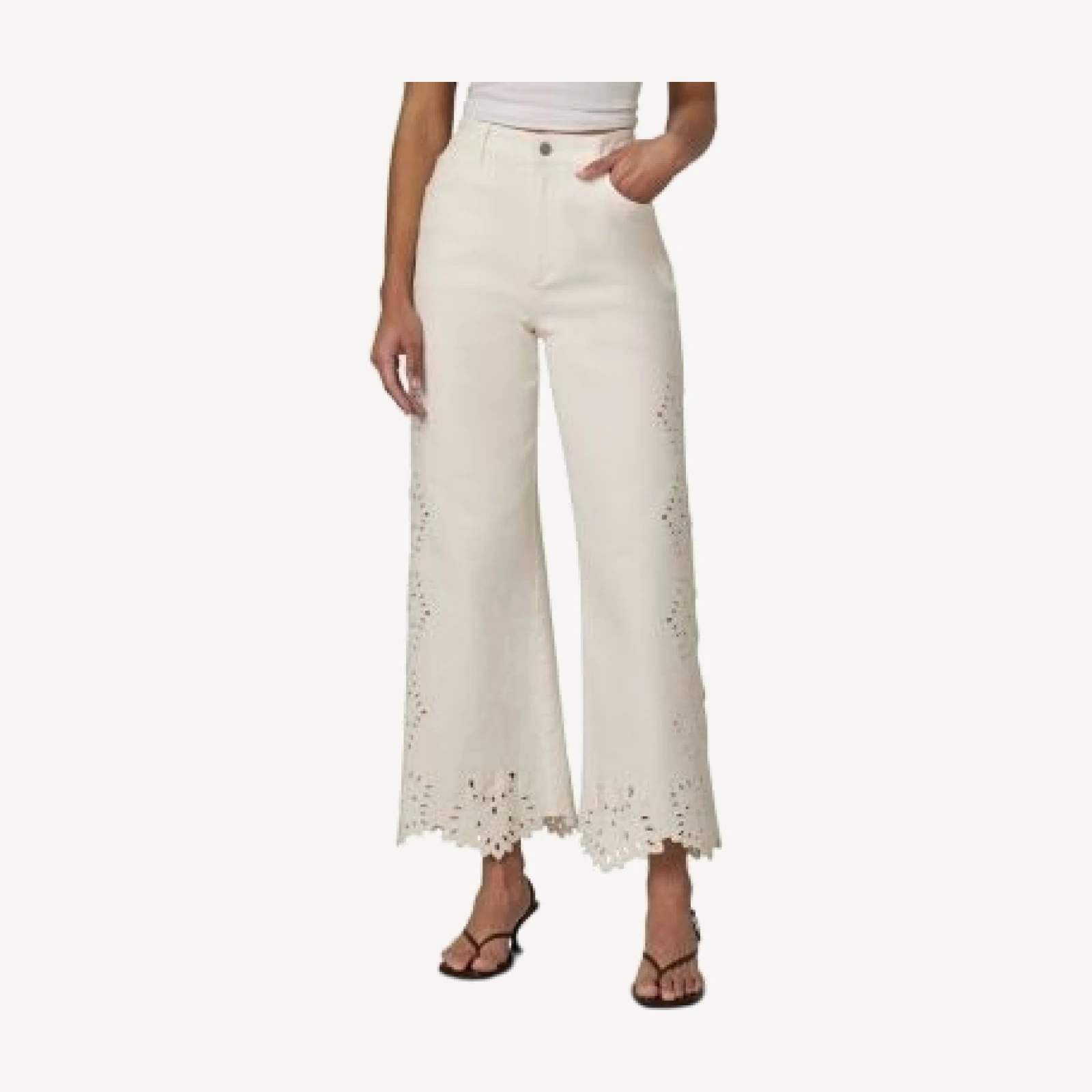 Joe's Jeans The Mia Broderie Wide Leg Ankle Jeans in Ecru Floral