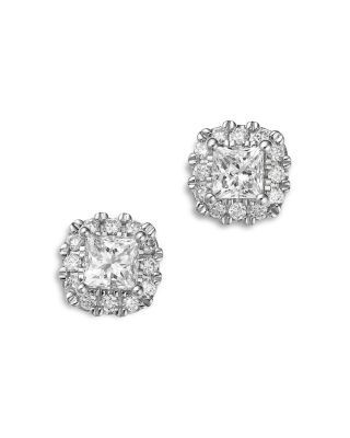 Bloomingdale's Fine Collection Diamond Princess Halo Stud Earrings in 14K White Gold, 1.25 tcw