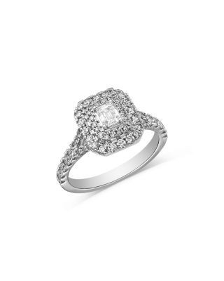 Bloomingdale's Fine Collection Diamond Emerald & Round Cut Halo Engagement Ring in 14K White Gold, 1.01 tcw