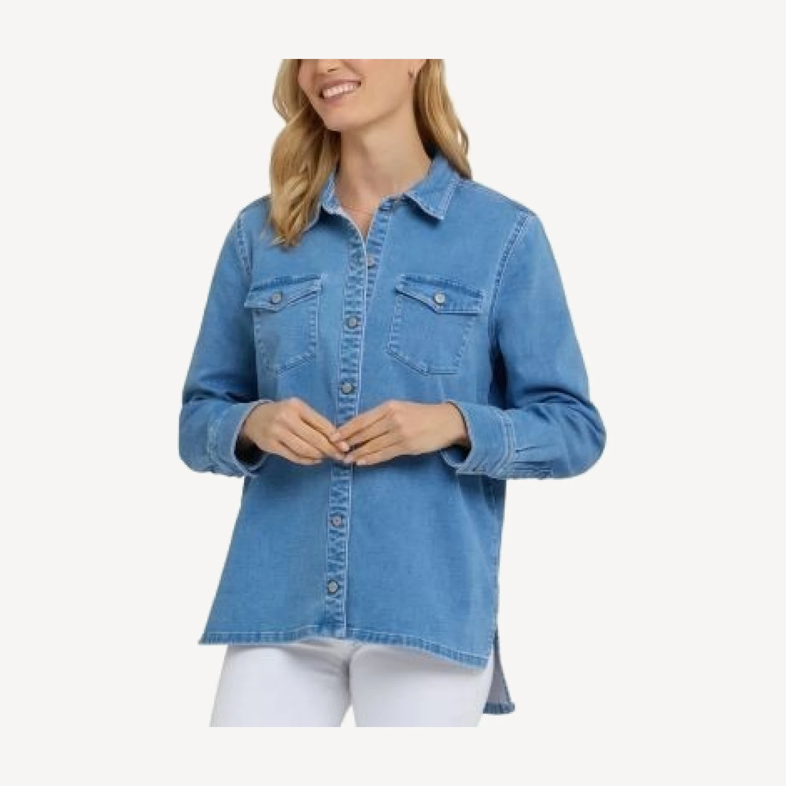 Nydj Oversized Knit Denim Shirt