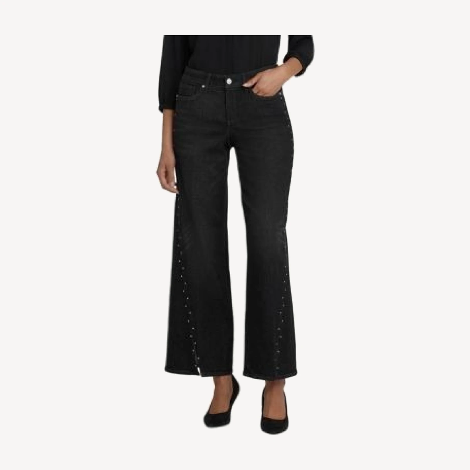 Nydj Teresa High Rise Rhinestone Wide Leg Jeans in French Nightfall