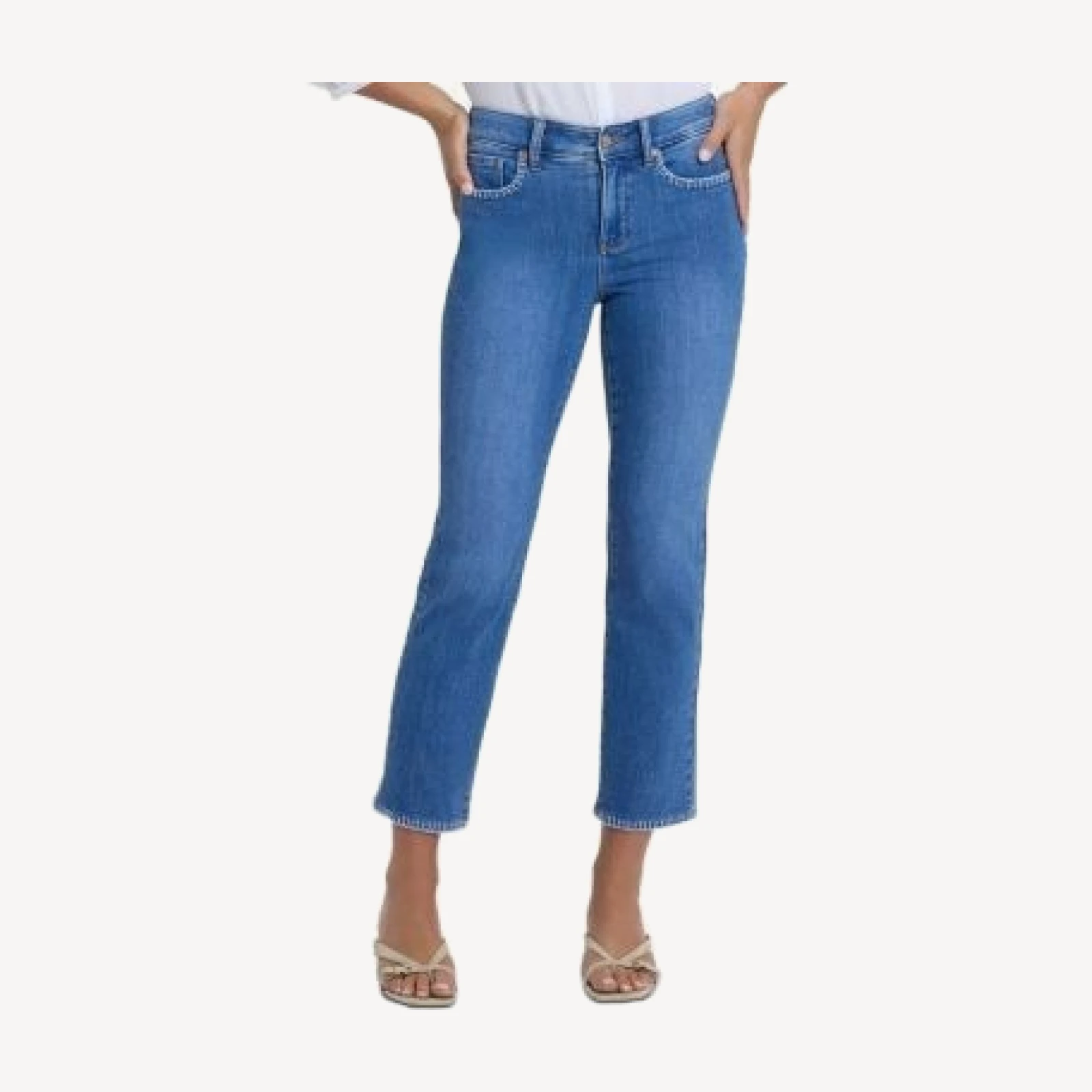 Nydj Marilyn Blanket Stitching High Rise Straight Ankle Jeans in Blue Paradise