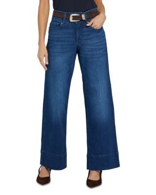 Nydj Petites Teresa High Rise Wide Leg Double Button Jeans in Deep Wave