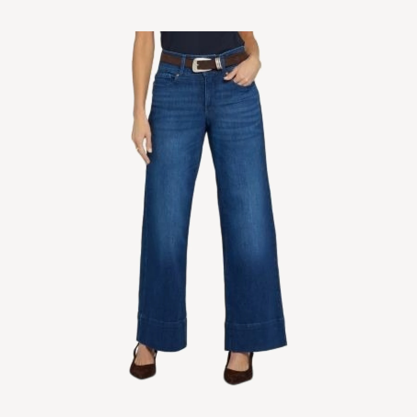 Nydj Petites Teresa High Rise Wide Leg Double Button Jeans in Deep Wave