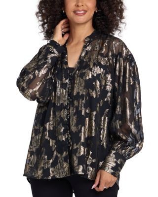 Nydj Anika Metallic Jacquard Blouse