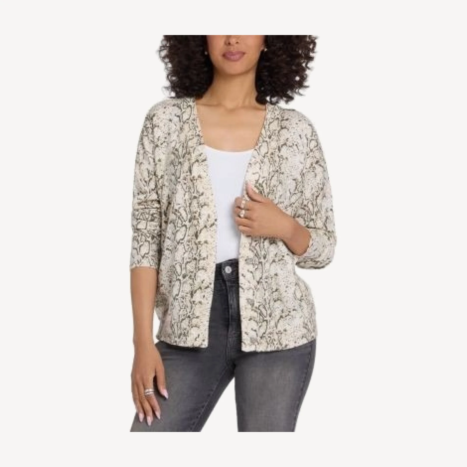 Nydj Printed V Neck Cropped Cardigan