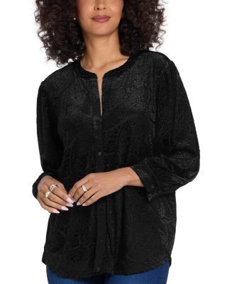 Nydj Bonnie Burnout Velvet 3/4 Sleeve Blouse