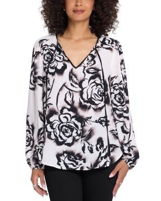 Nydj Elsie Floral Tie Neck Blouse