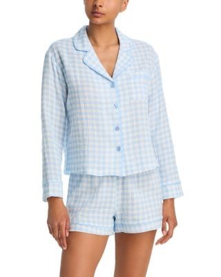 Aqua Gingham Print Shorts Pajama Set