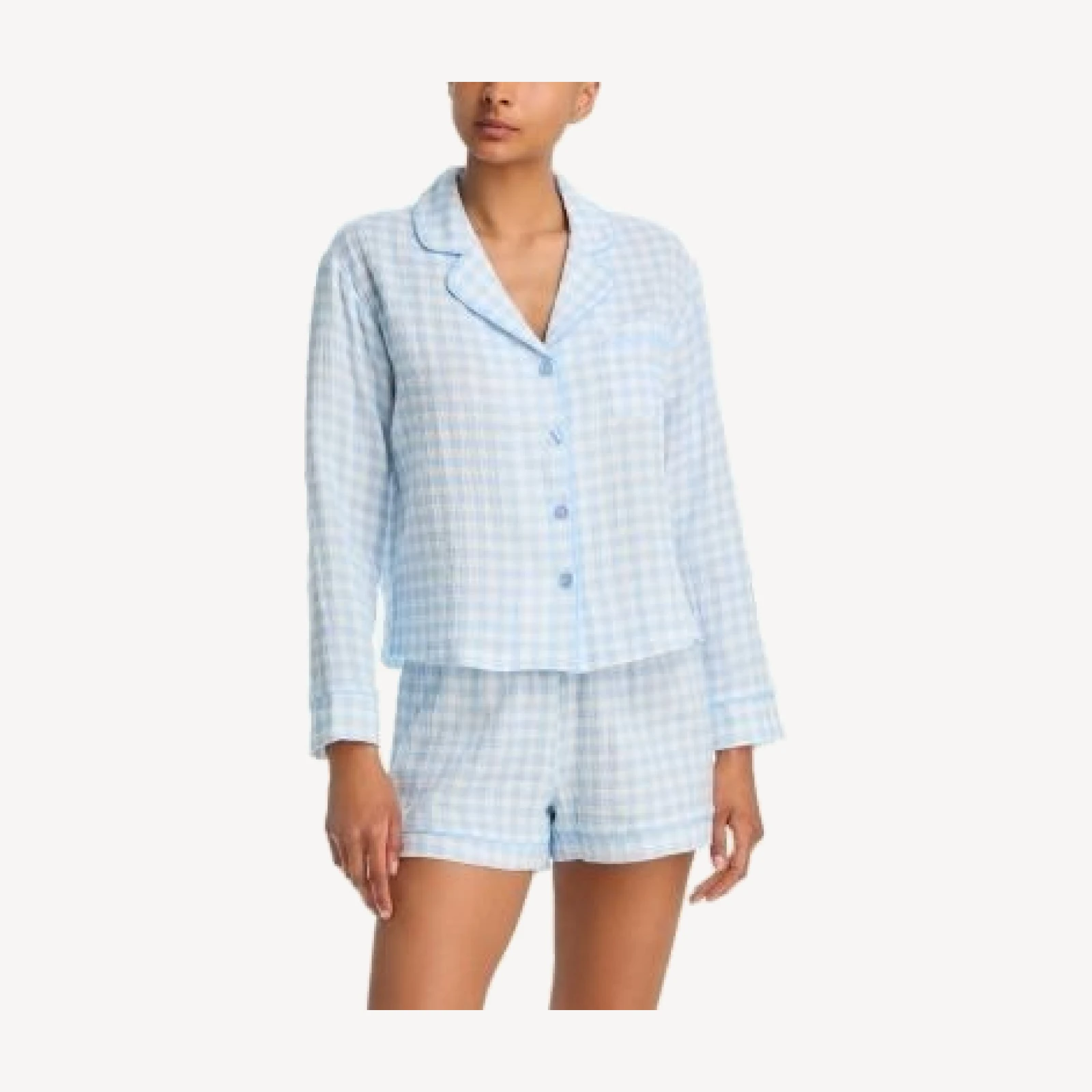 Aqua Gingham Print Shorts Pajama Set