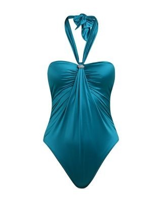 L'Agence Althea Liquid Shine Halter One Piece Swimsuit