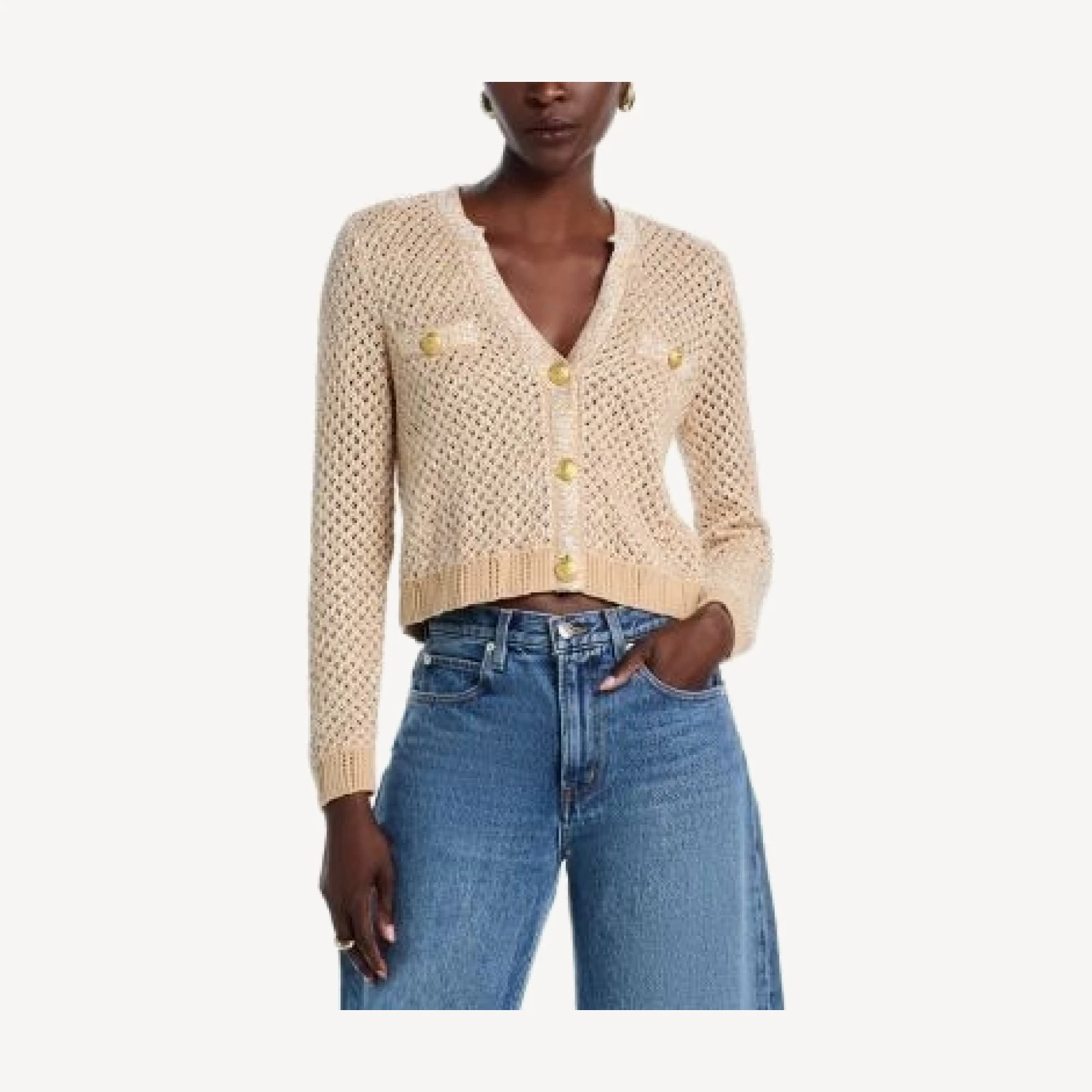 L'Agence Blanca Cropped V Neck Cardigan