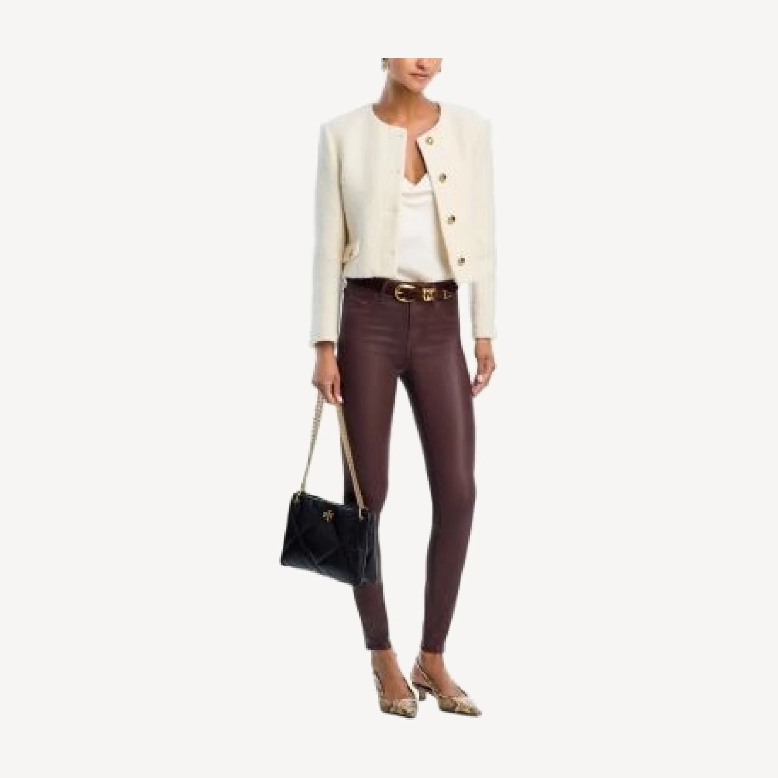 L'Agence Marguerite High Rise Coated Skinny Jeans in Chocolate