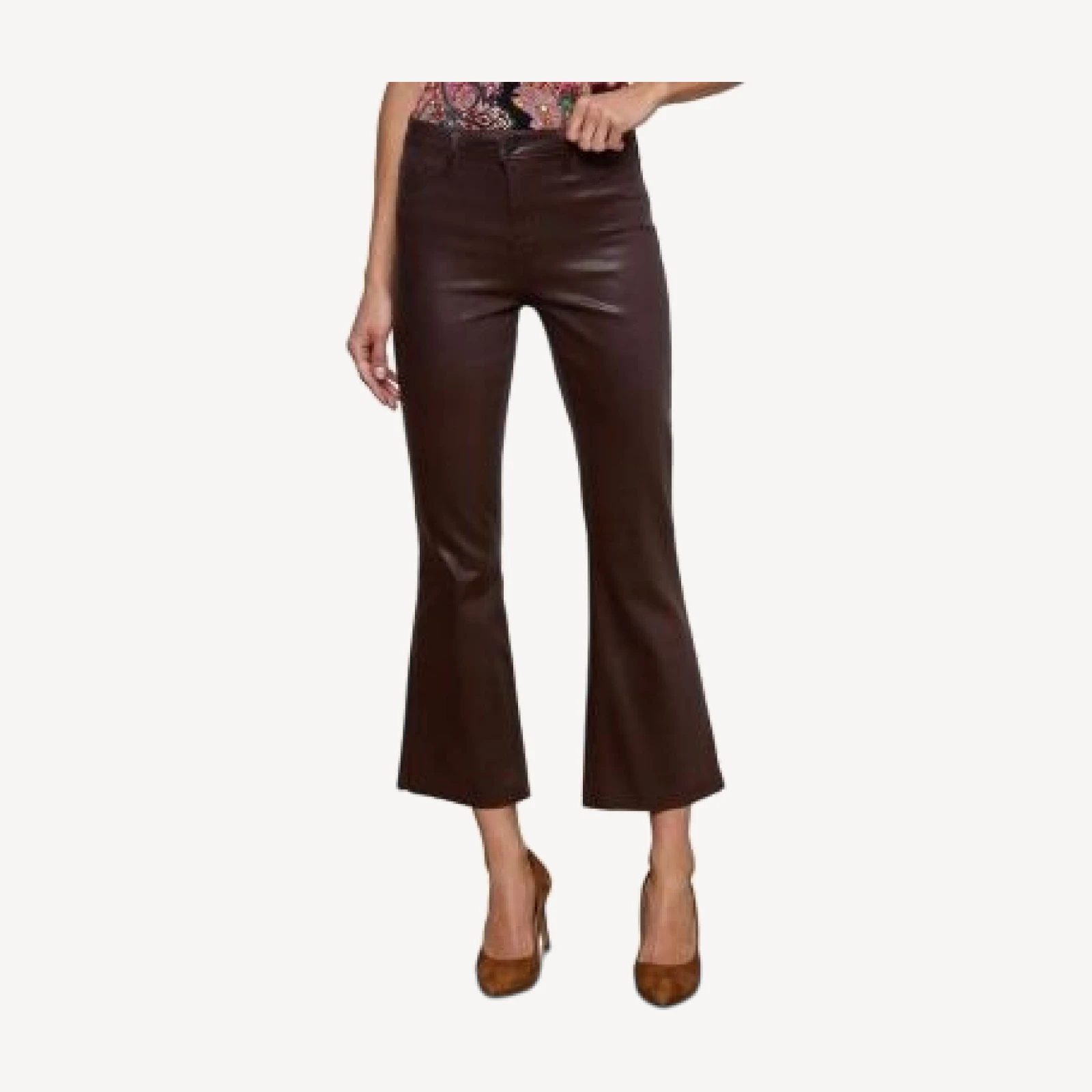 L'Agence Kendra High Rise Cropped Flared Jeans in Chocolate Coated