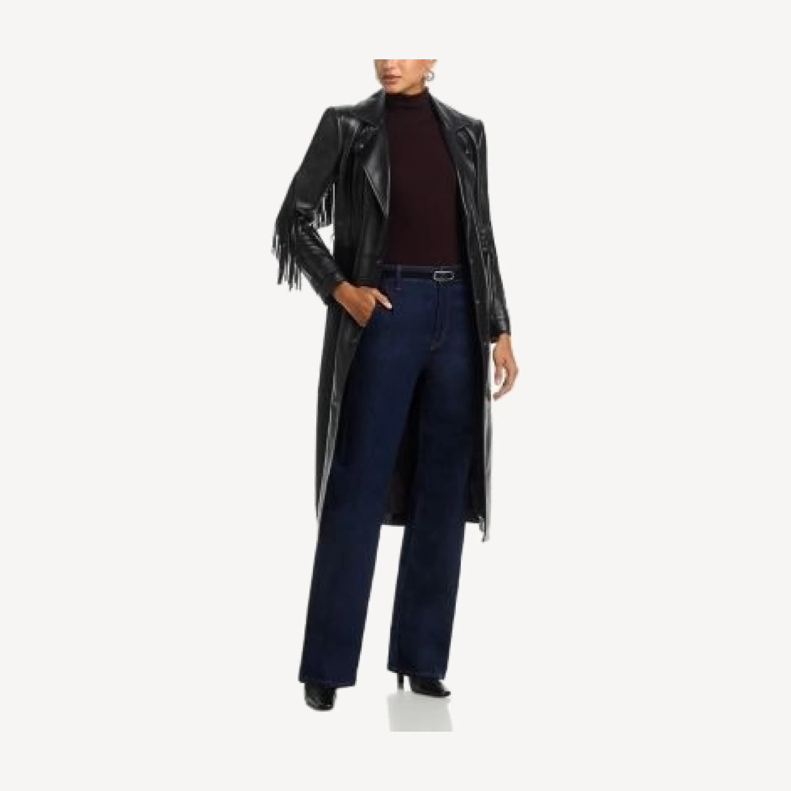 L'Agence Celina Fringe Trim Faux Leather Trench Coat