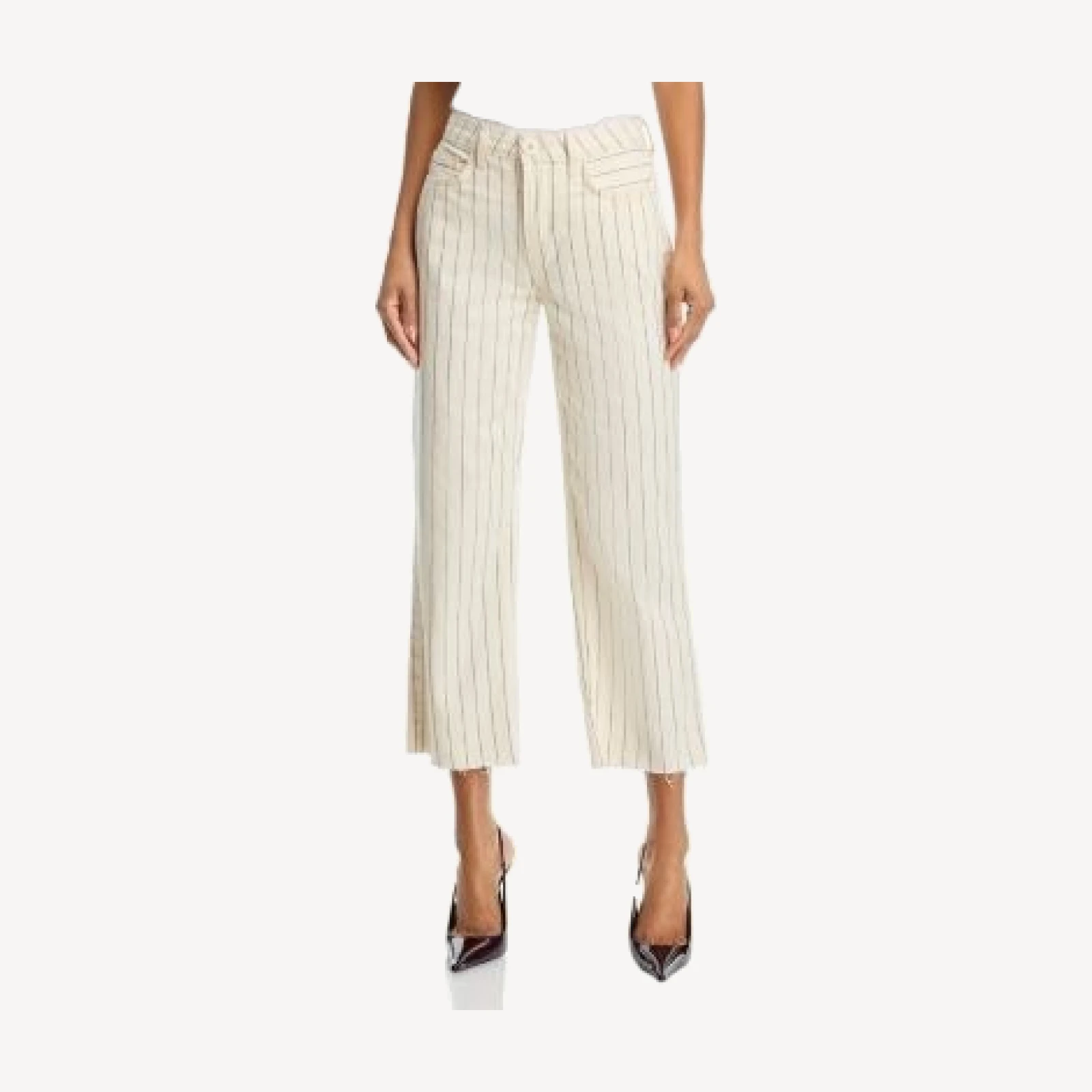 L'Agence Wanda High Rise Crop Wide Leg Jeans in Ecru/Navy Stripe