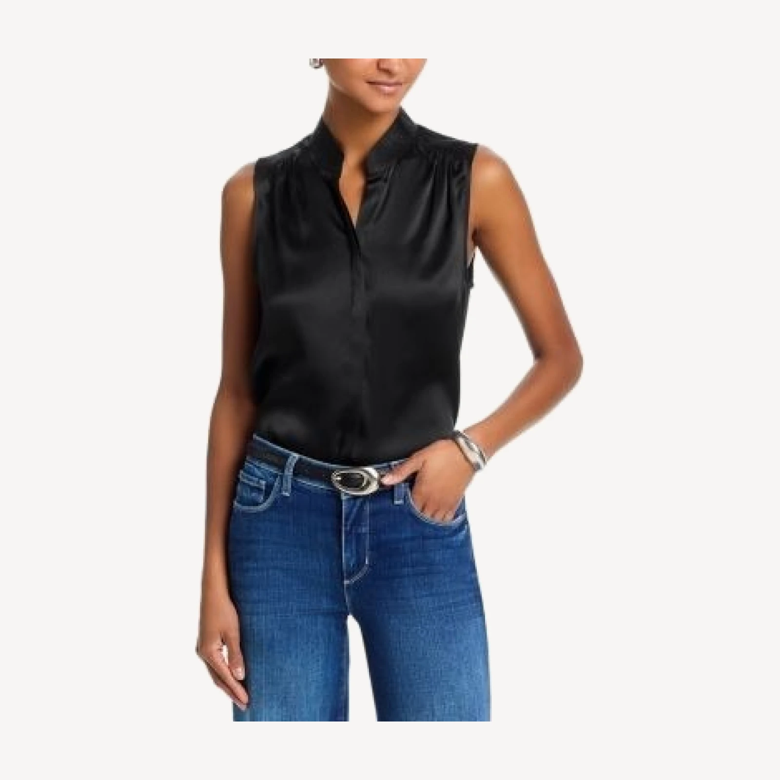 L'Agence Phoebe Sleeveless Band Collar Silk Top