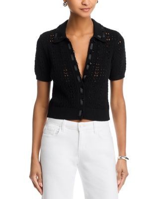 L'Agence Ninette Pointelle Grosgrain Short Sleeve Cardigan