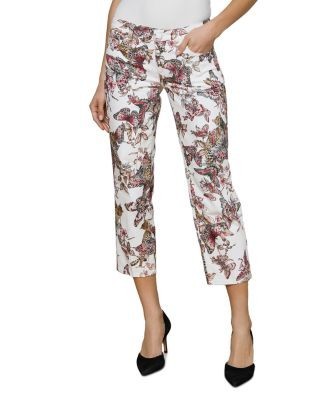 L'Agence Blaine Low Rise Crop Stovepipe Jeans in White Garden Butterflies