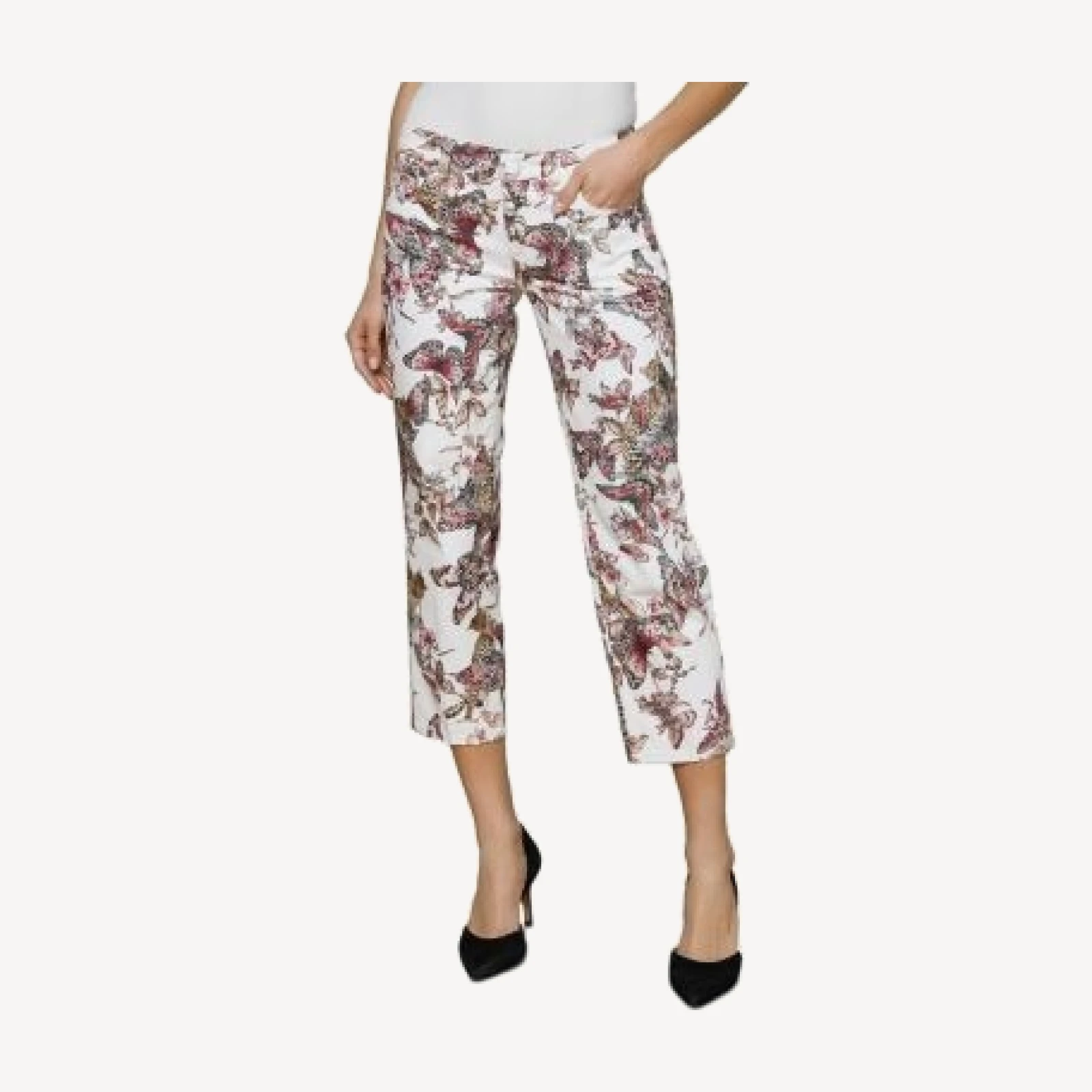 L'Agence Blaine Low Rise Crop Stovepipe Jeans in White Garden Butterflies