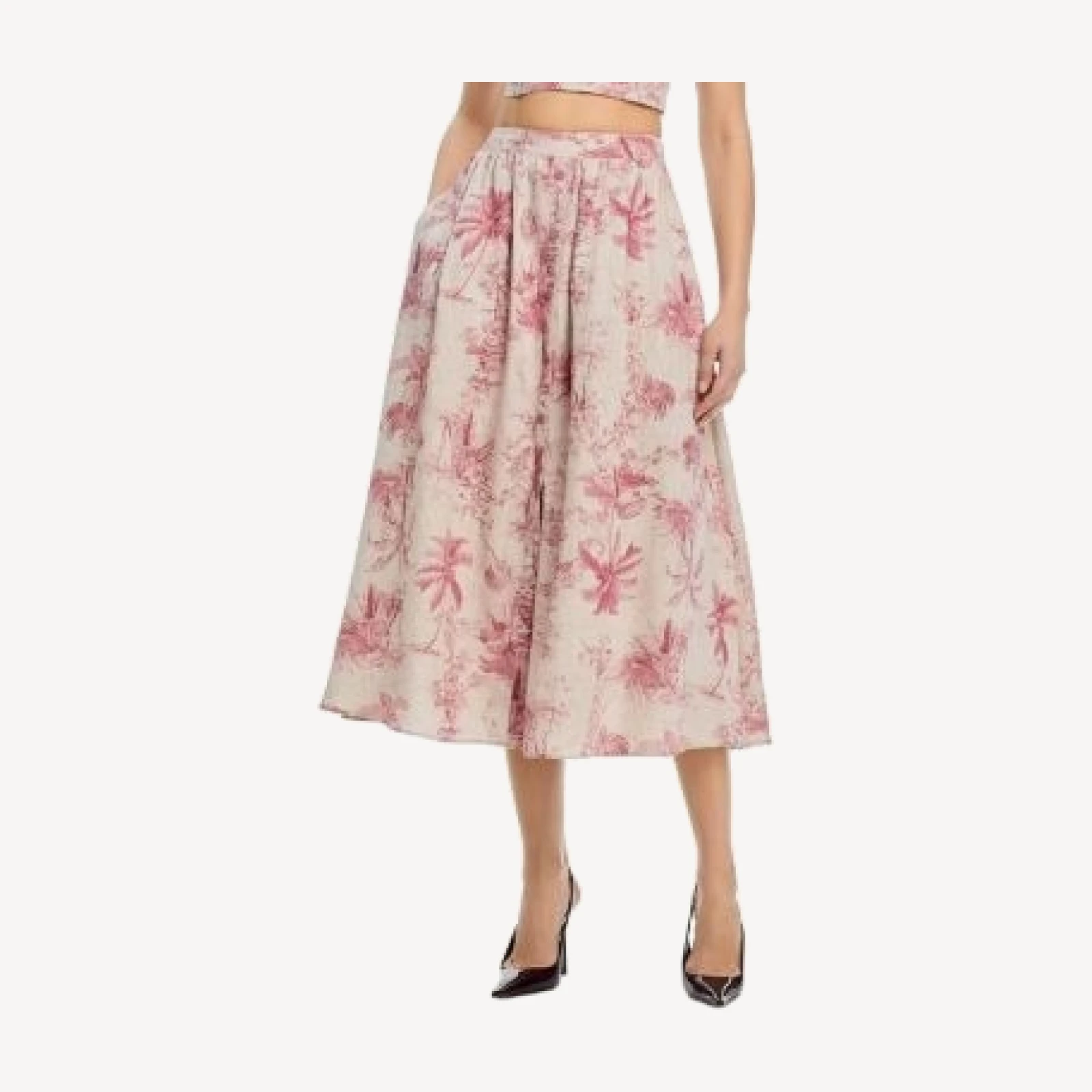 L'Agence Seina Button Front Linen Midi Skirt