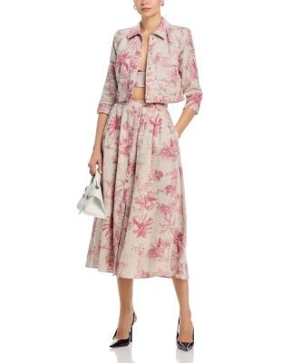 L'Agence Seina Button Front Linen Midi Skirt