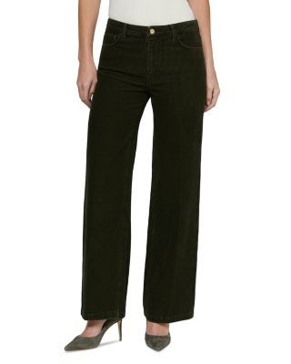 L'Agence Scottie Cotton Stretch High Rise Wide Leg Jeans in Army