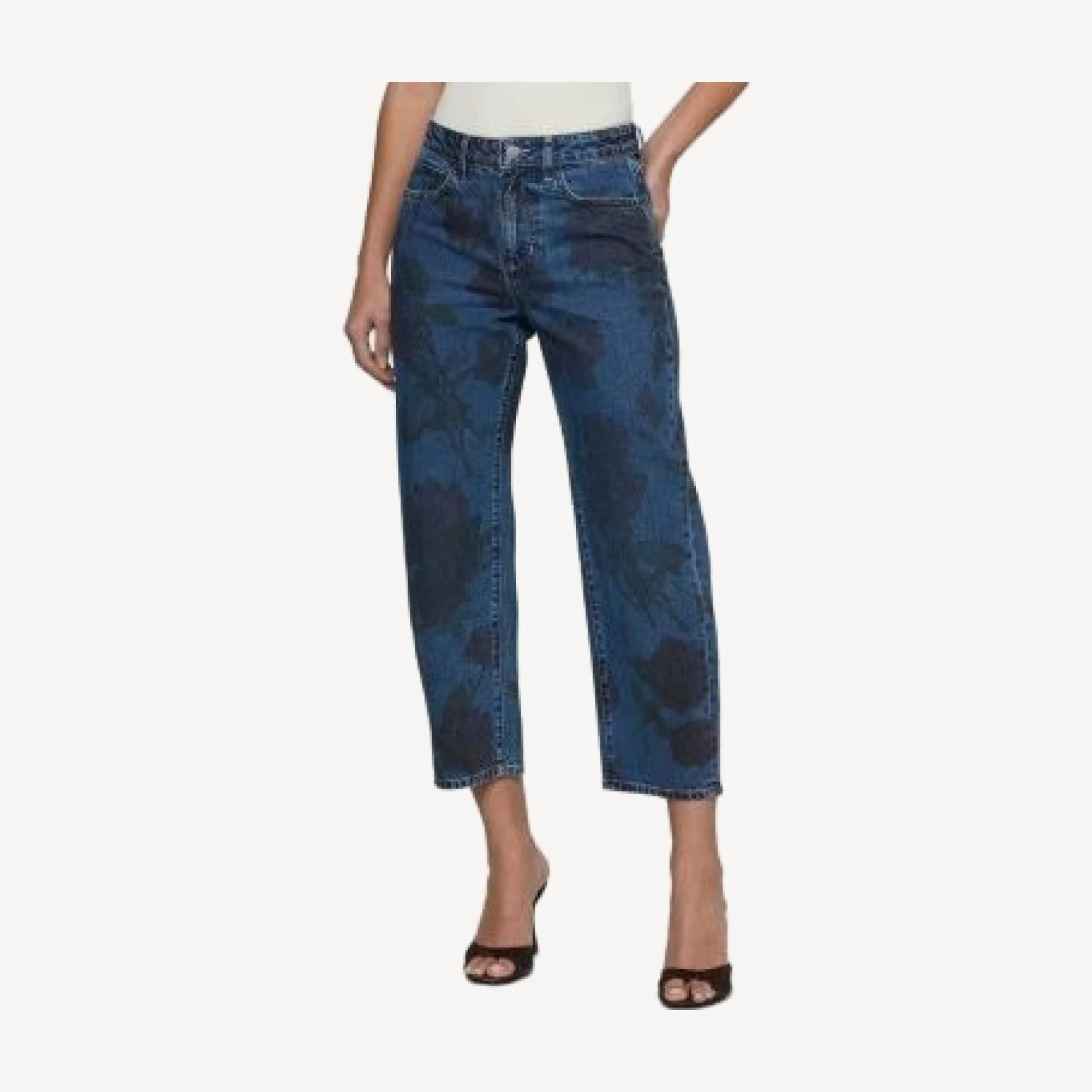 L'Agence Mallis High Rise Printed Bow Leg Jeans in Burgundy Romantic Rose
