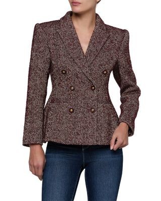 L'Agence Karima Tweed Double Breasted Cinched Waist Blazer