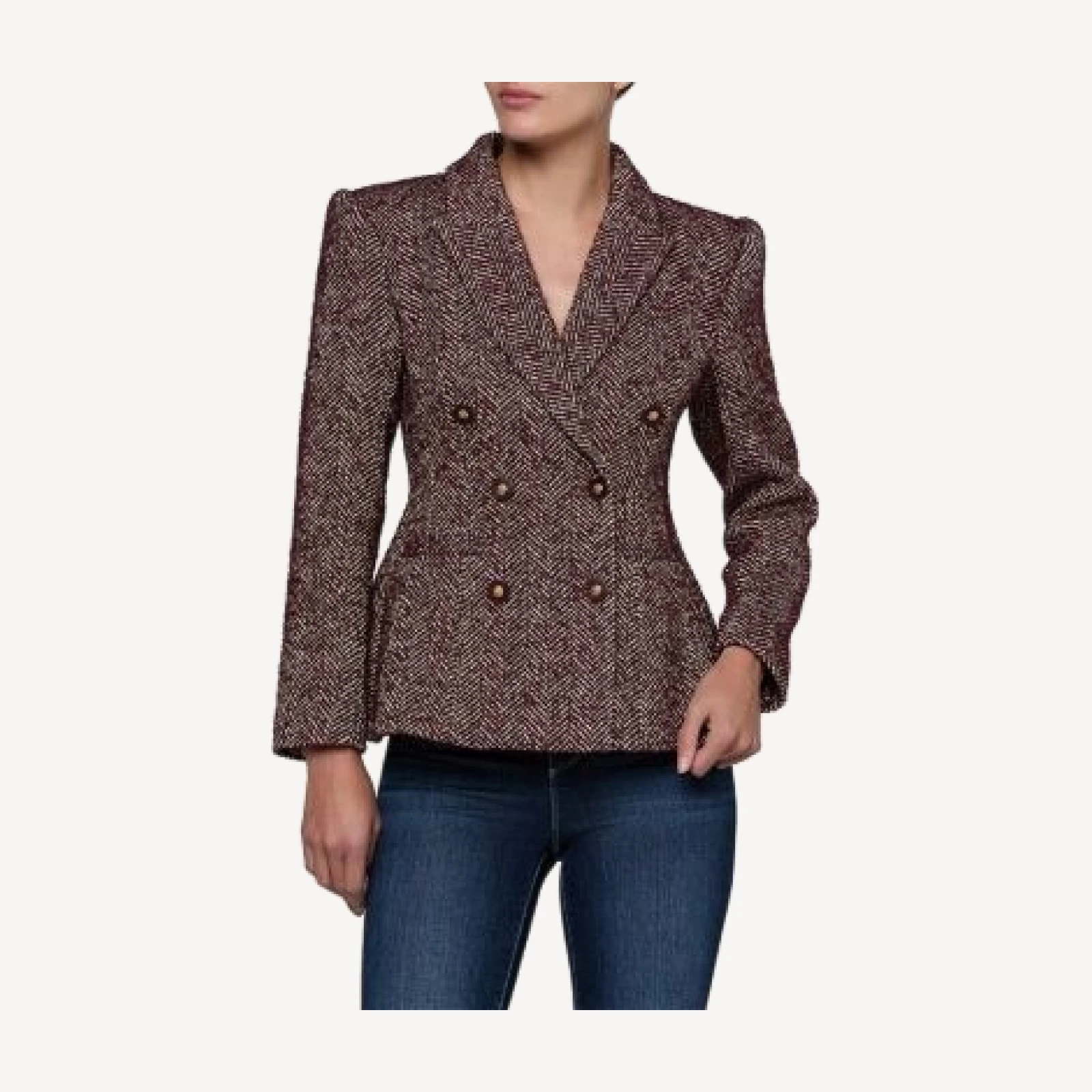 L'Agence Karima Tweed Double Breasted Cinched Waist Blazer
