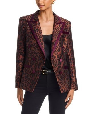 L'Agence Kyomi Contrast Trim Leopard Print Blazer